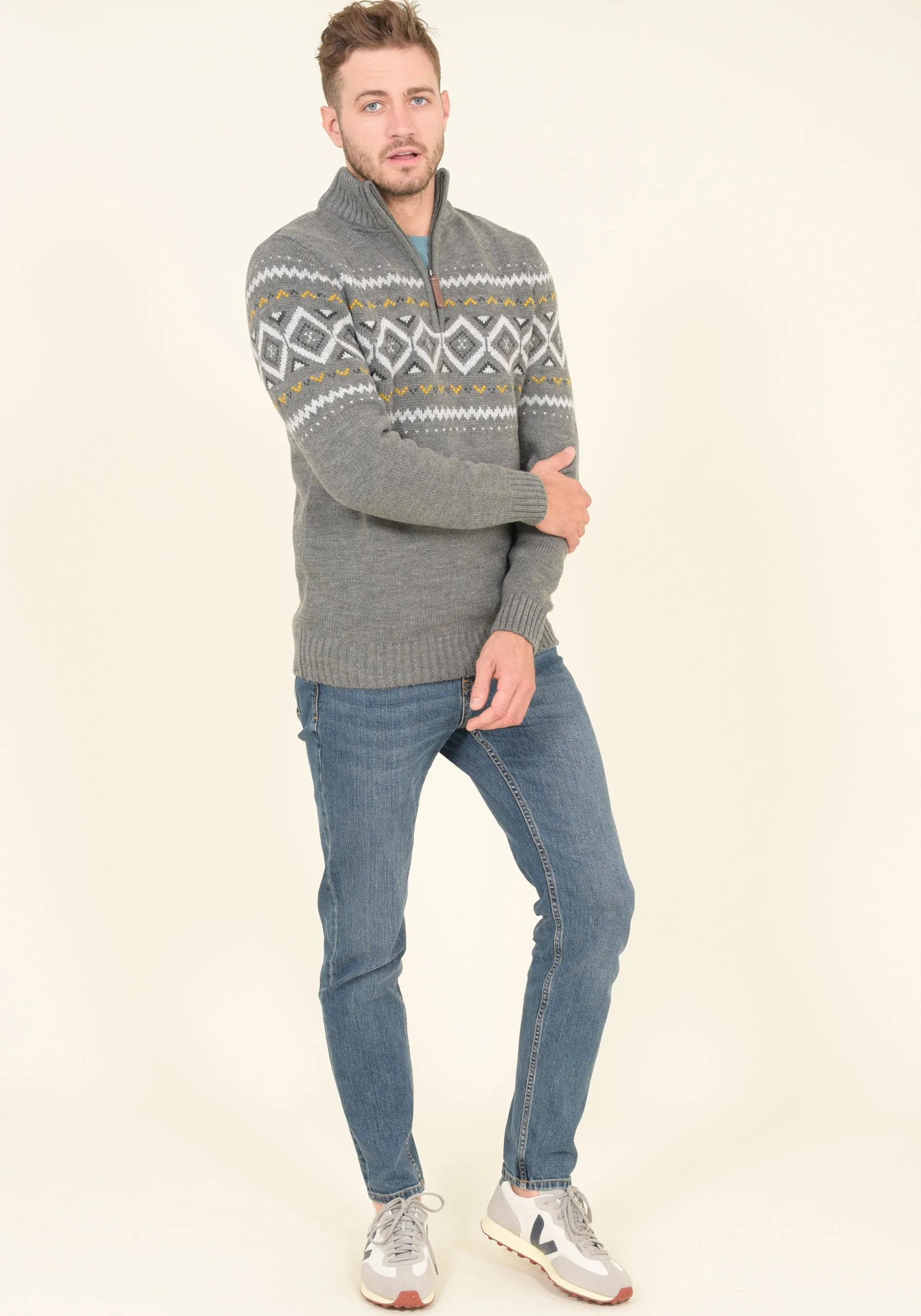 1/4 Zip Fairisle  Jumper Mens