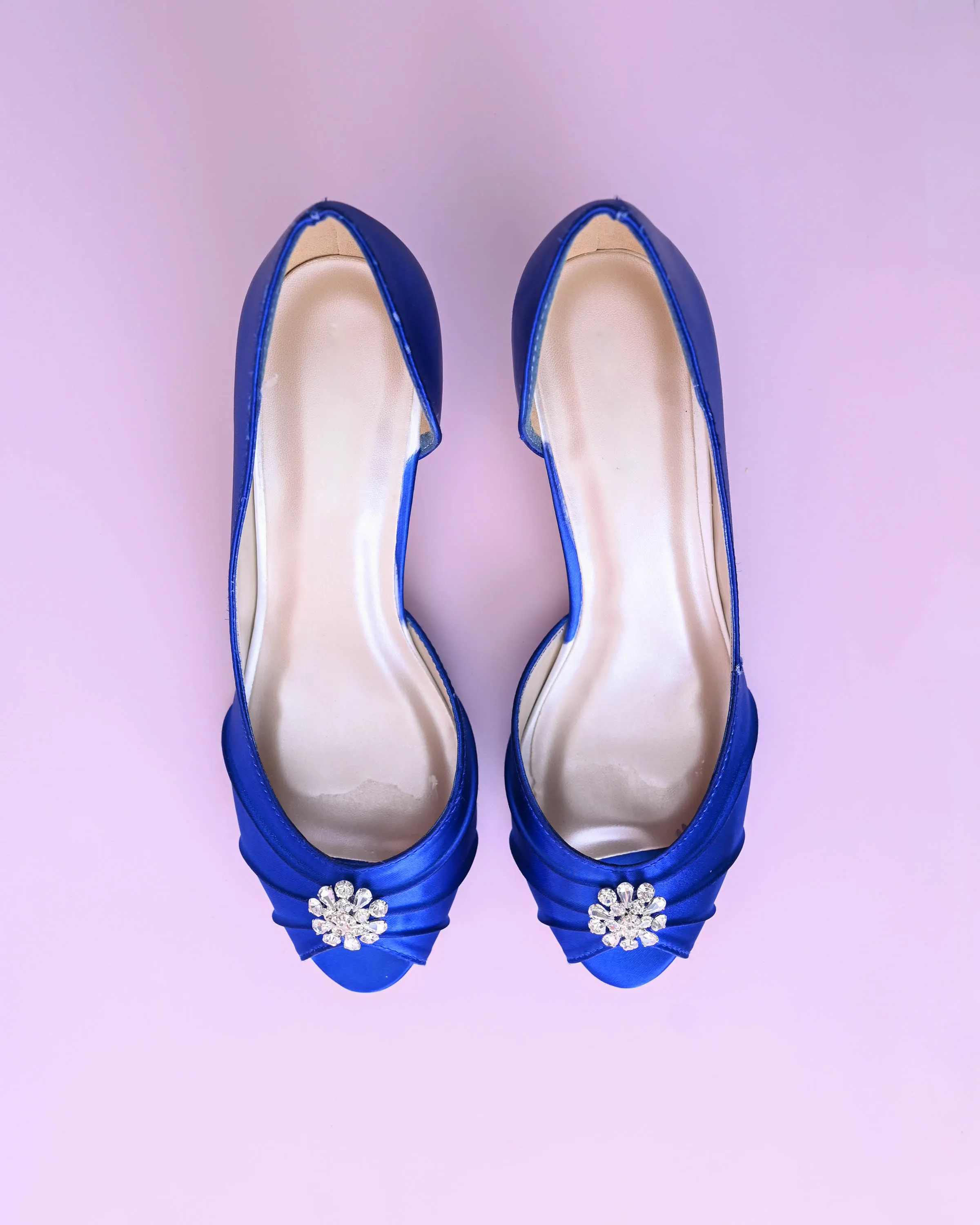 Abby Royal Blue Bridal Shoes with Simple Crystal Adornment