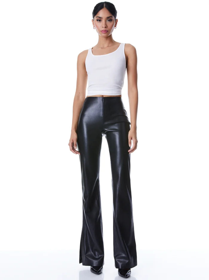 Alice + Olivia - Teeny Vegan Leather Side Slit Pant - Black