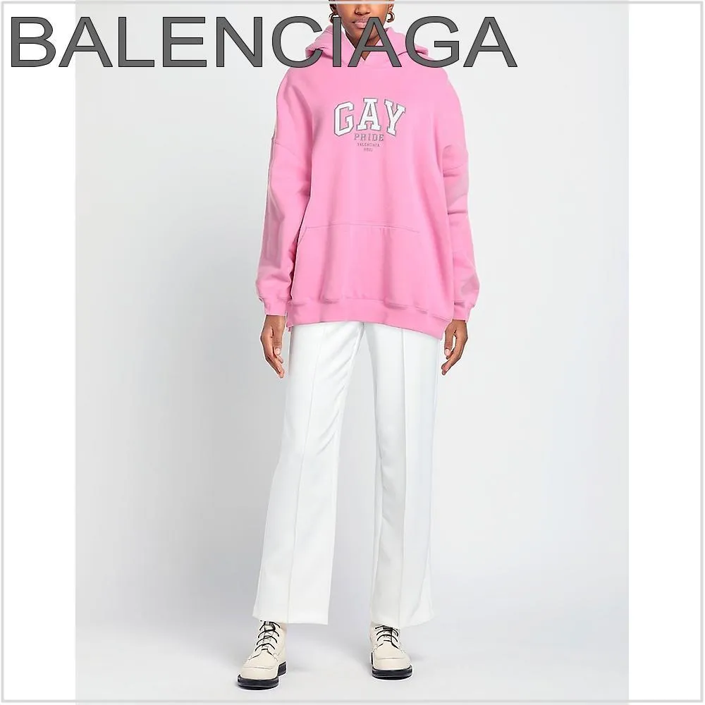 BALENCIAGA  |Plain Cotton Logo Hoodies & Sweatshirts