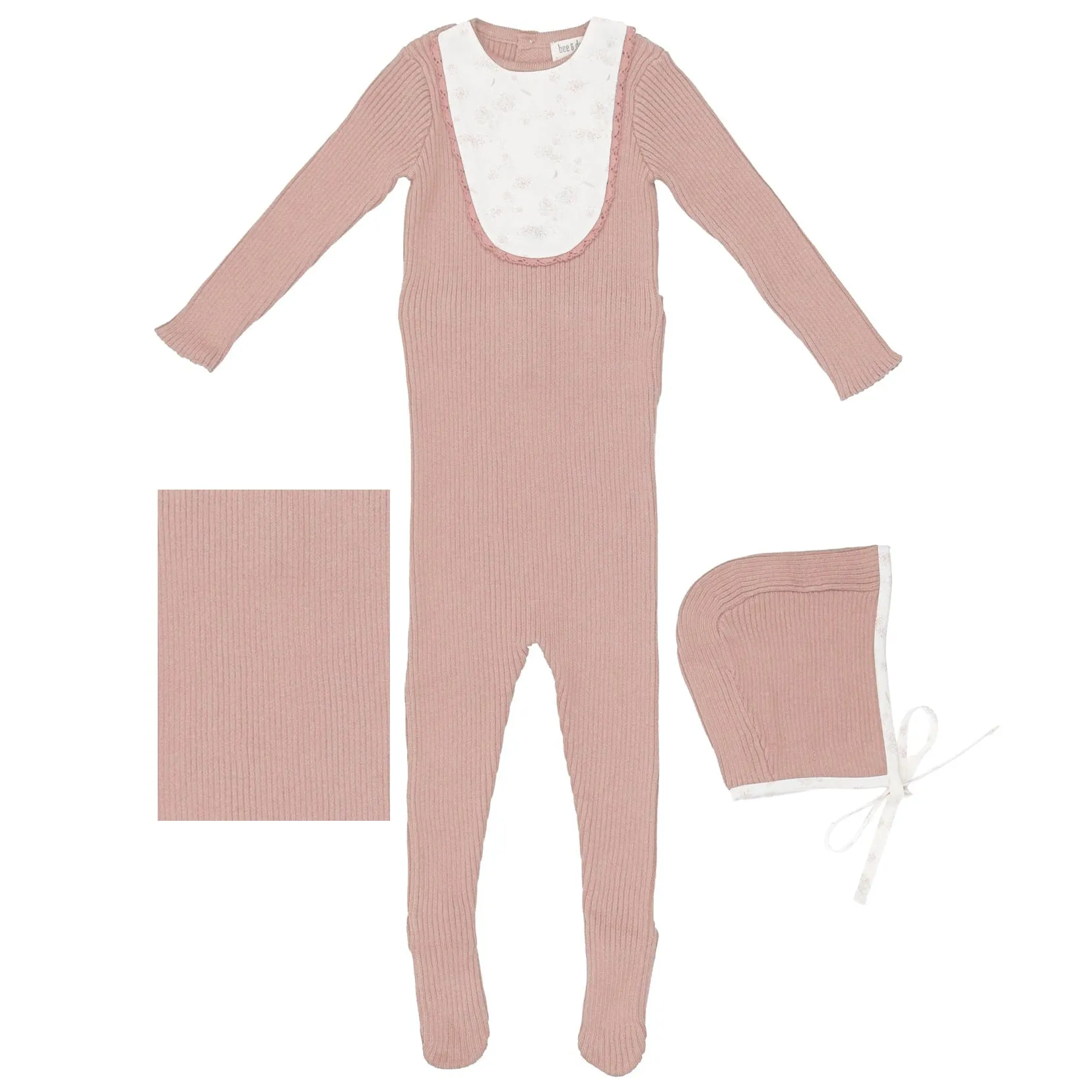 Bee & Dee Cloud Pink Knit Print Bib Collection Knit Set