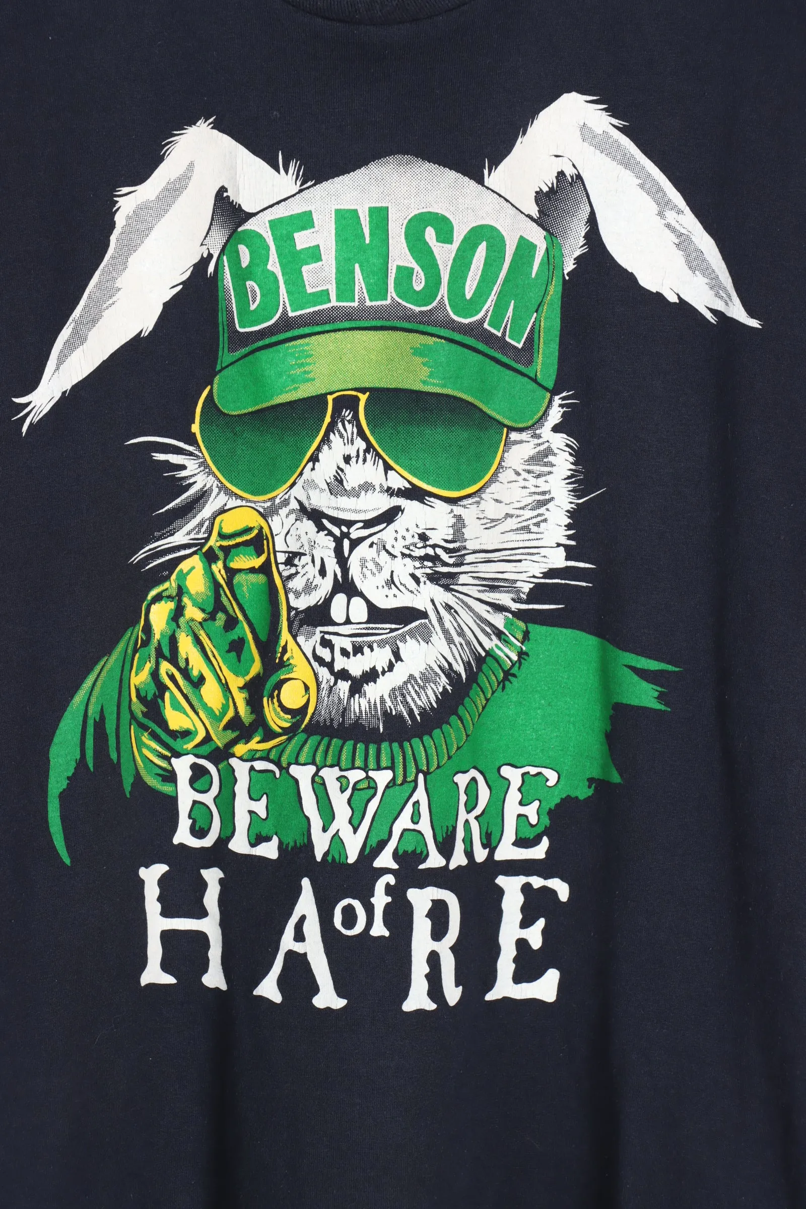 BENSON 'BEWARE OF HARE' GREEN & YELLOW 50/50 GRAPHIC TEE (