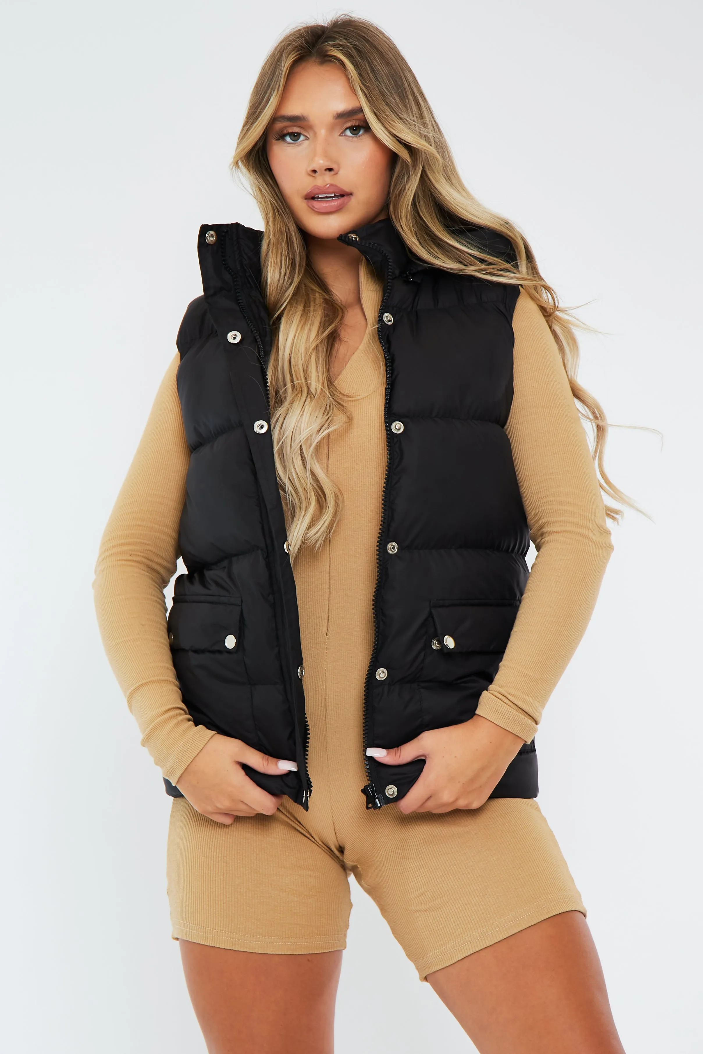 Black Detachable Hood Puffer Gilet - Emisha