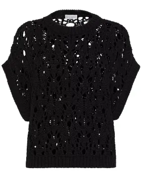 Black Net Knit Capsleeve Top