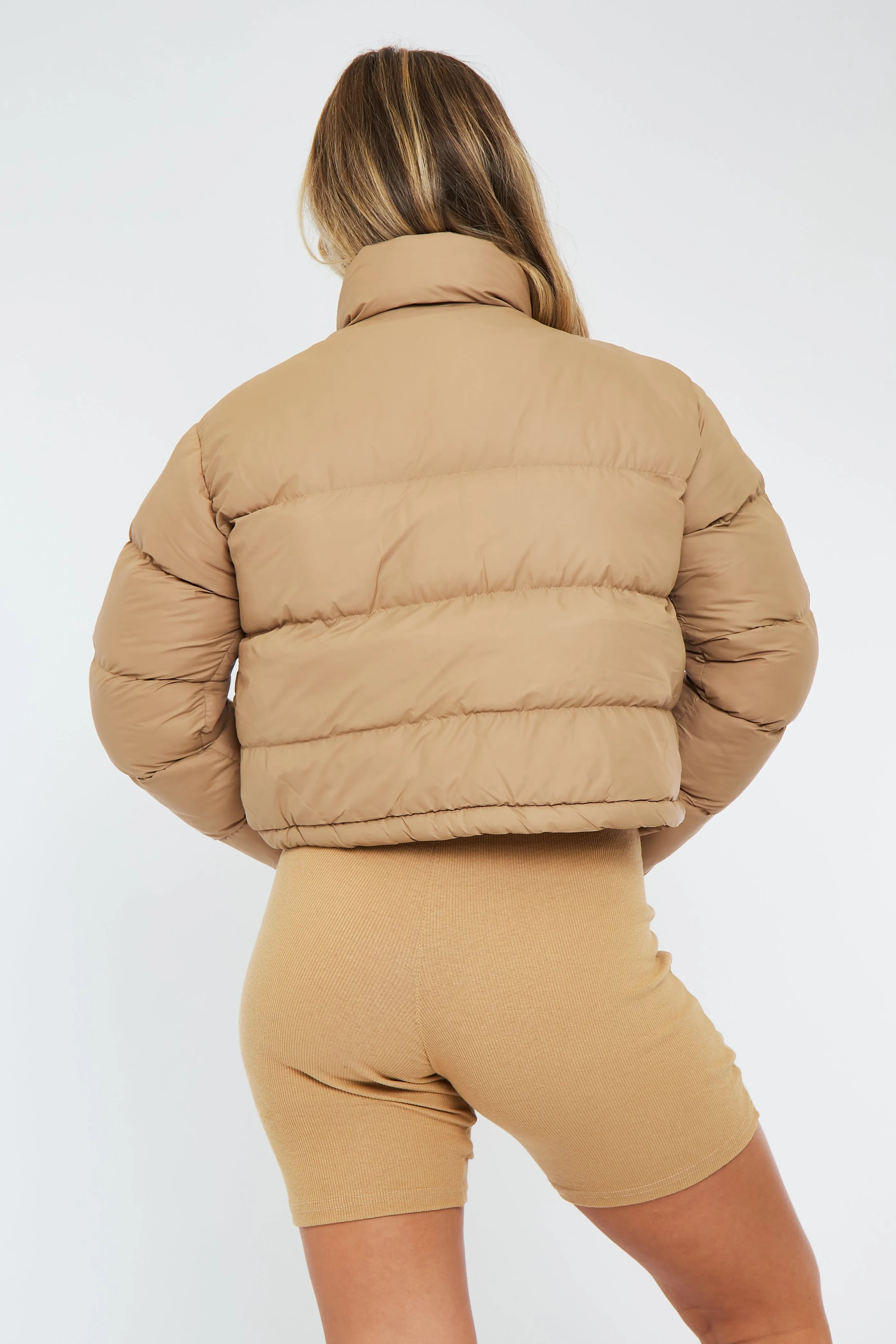 Camel Padded Cropped Puffer Jacket - Adhara