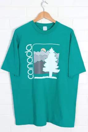 Canada Tree & Mountains Single Stitch Green T-Shirt (L)