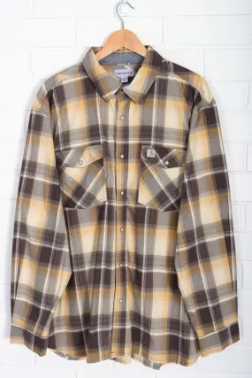 CARHARTT Brown & Gold Relaxed Fit Tartan Long Sleeve Shirt (XXXL)