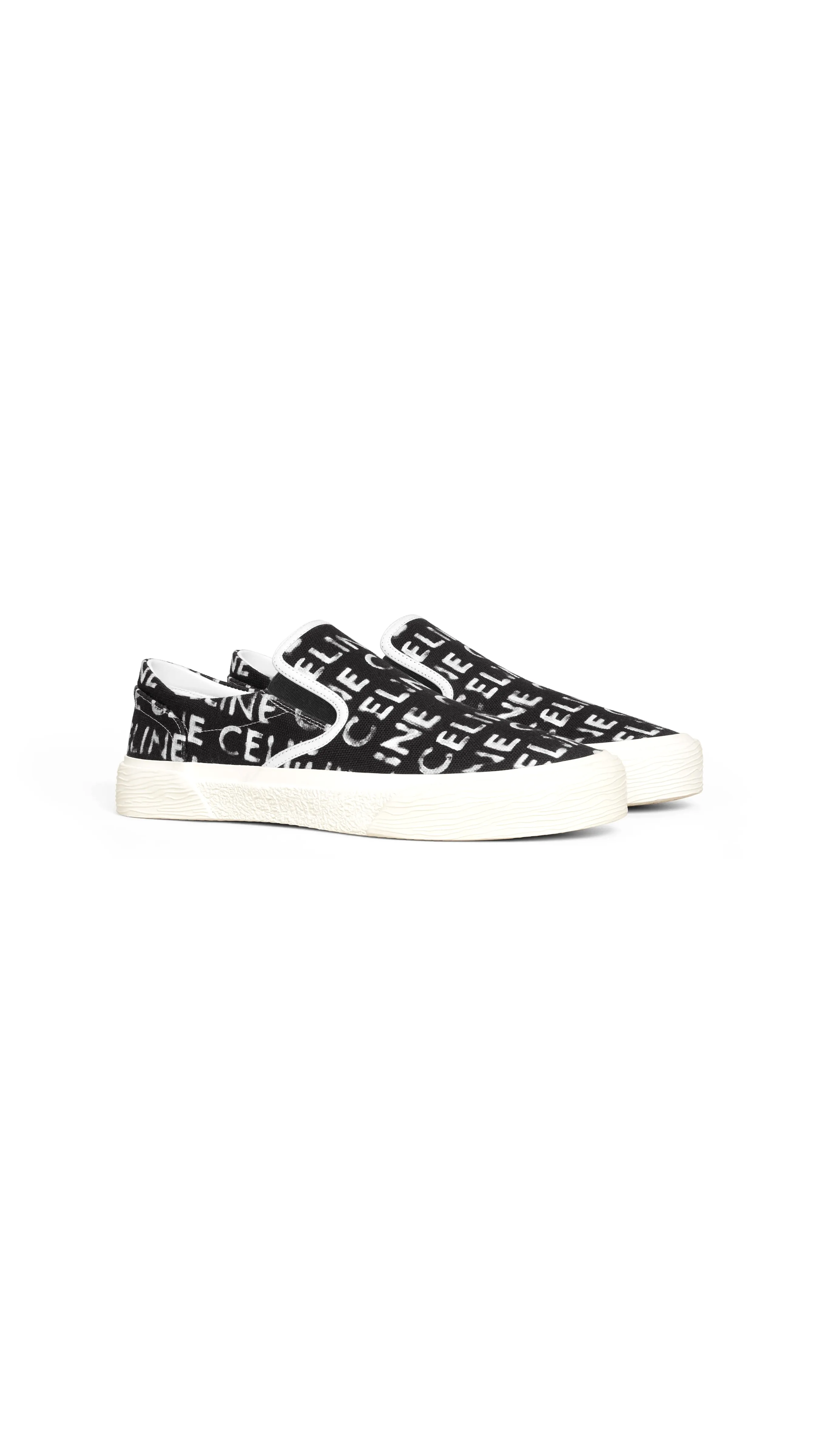 Celine Elliot Slip-on In Celine Printed Canvas - Black/Optic White