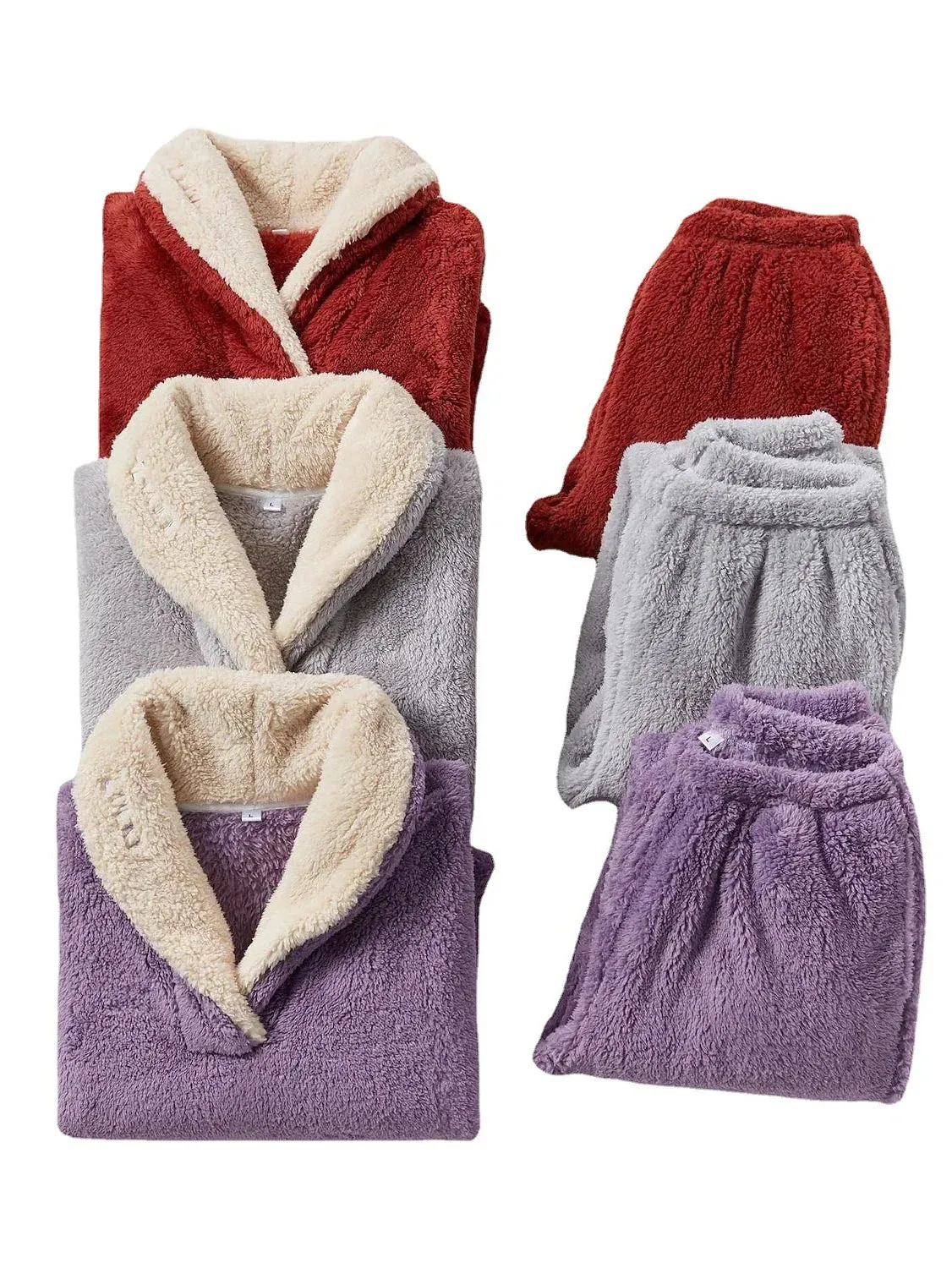 Cozy Women's Plush Fleece Pajama Sets in Gray, Purple & Lace-Up Options