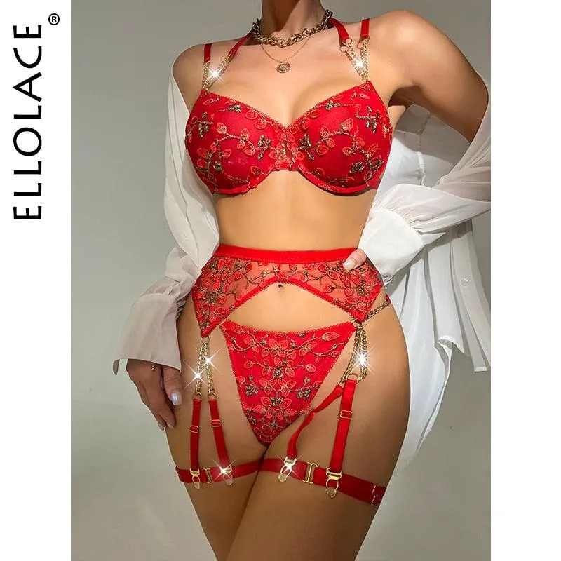 Delicate Lingerie Floral Fairy Fancy Beautiful Underwear 4-Piece Lace Set