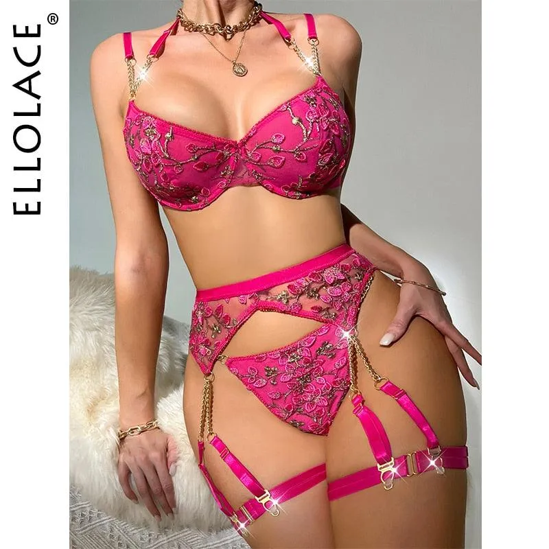 Delicate Lingerie Floral Fairy Fancy Beautiful Underwear 4-Piece Lace Set