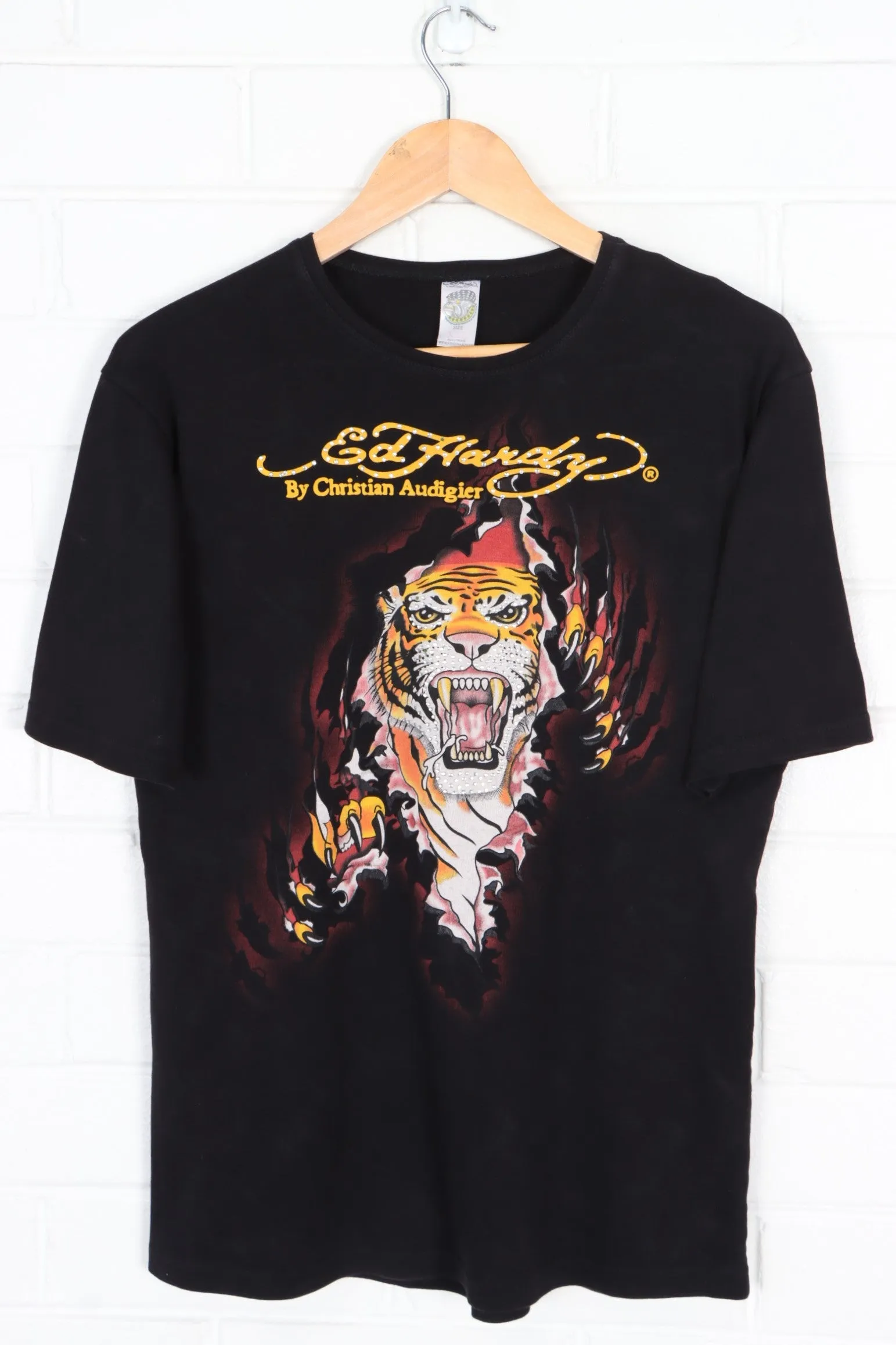 ED HARDY Christian Audigier Embellished Tiger T-Shirt USA Made (S)