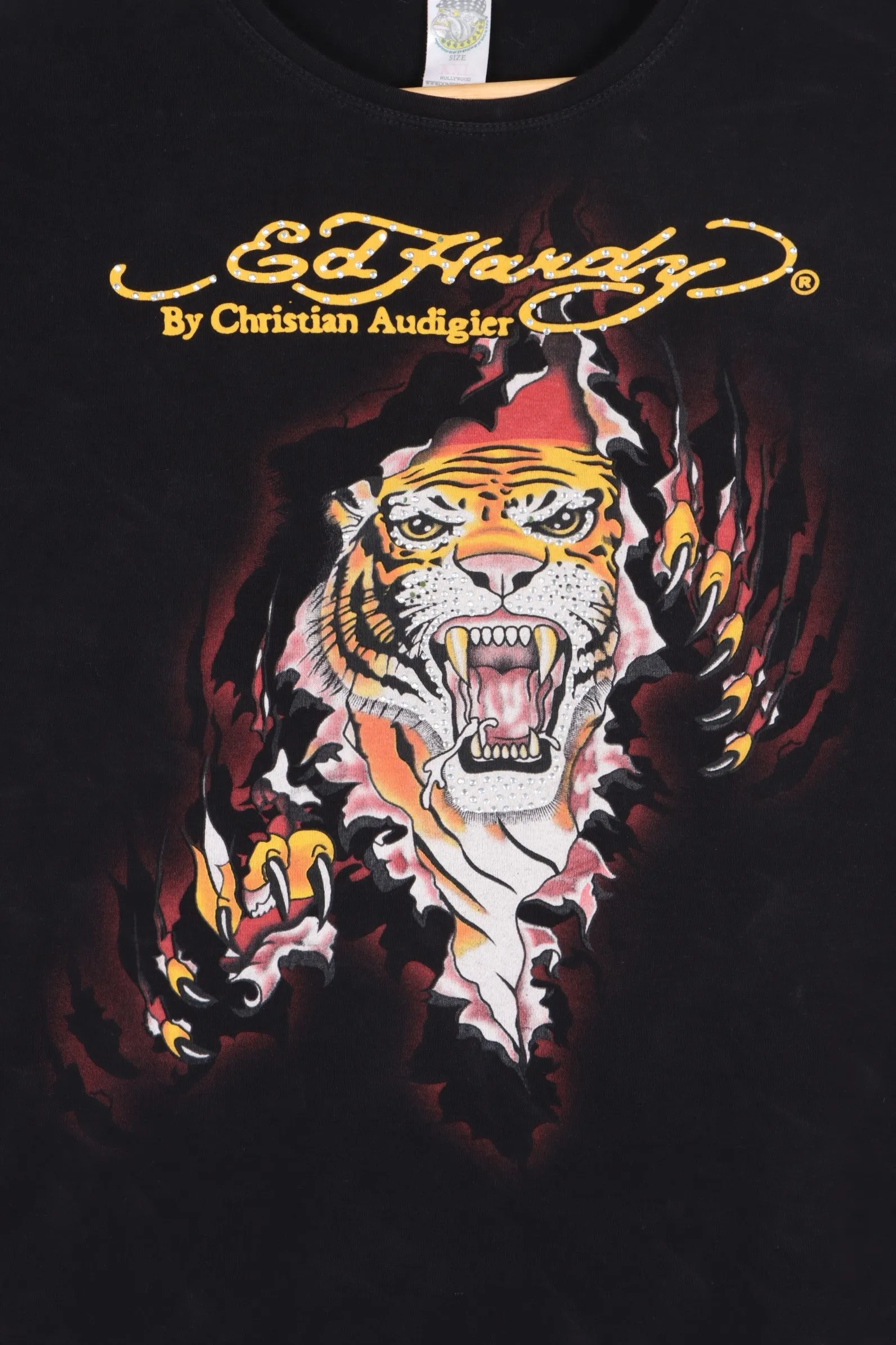 ED HARDY Christian Audigier Embellished Tiger T-Shirt USA Made (S)