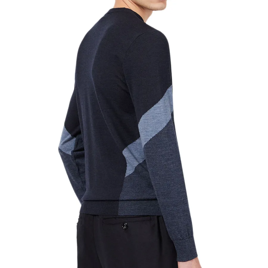 Emporio Armani - Knitted Crew Neck Jumper in Navy & Blue