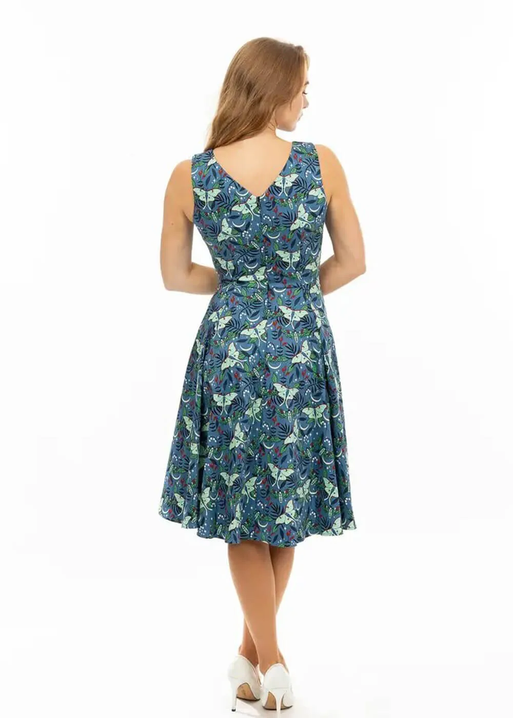 Eva Rose Clothing Iris Moth 50's Swing Dress Green