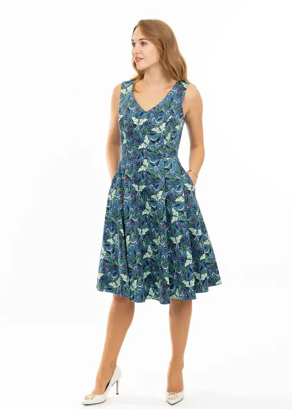 Eva Rose Clothing Iris Moth 50's Swing Dress Green