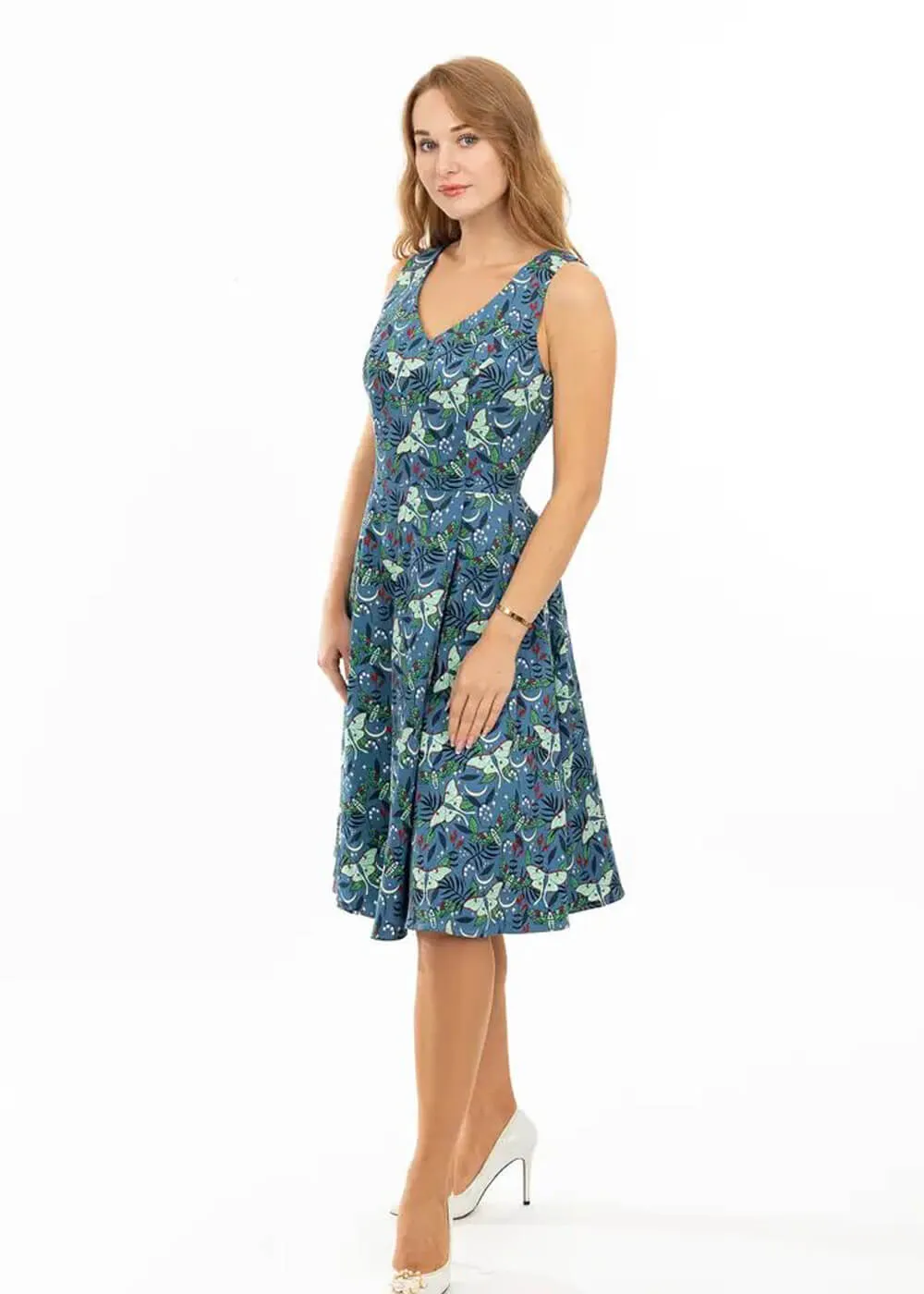 Eva Rose Clothing Iris Moth 50's Swing Dress Green