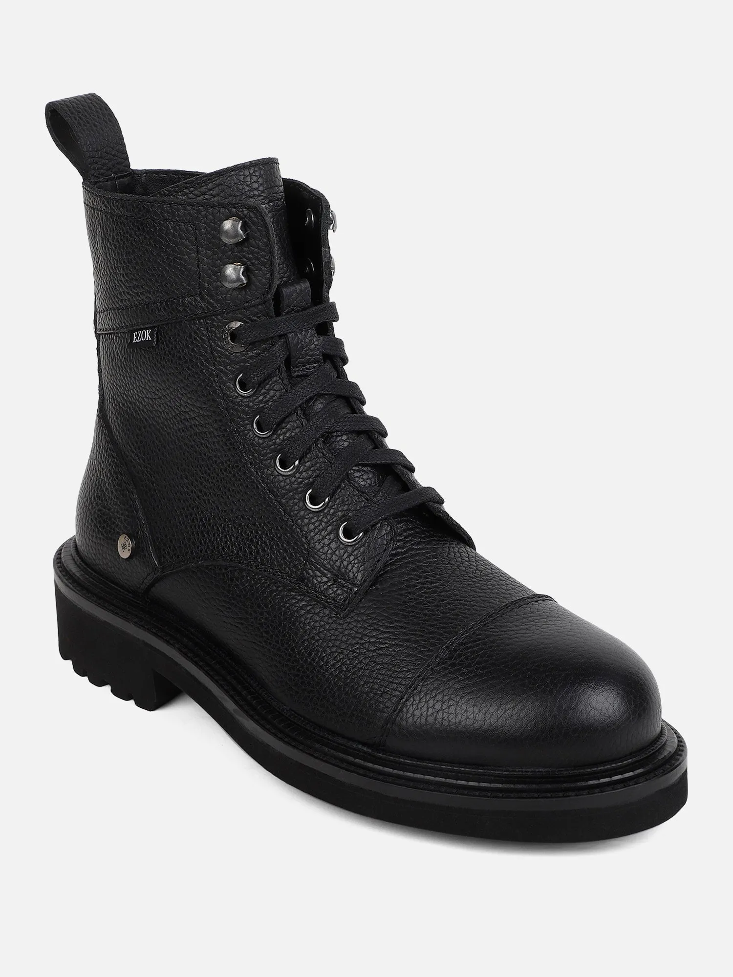 Ezok Black Lace-ups Leather Boot For Men