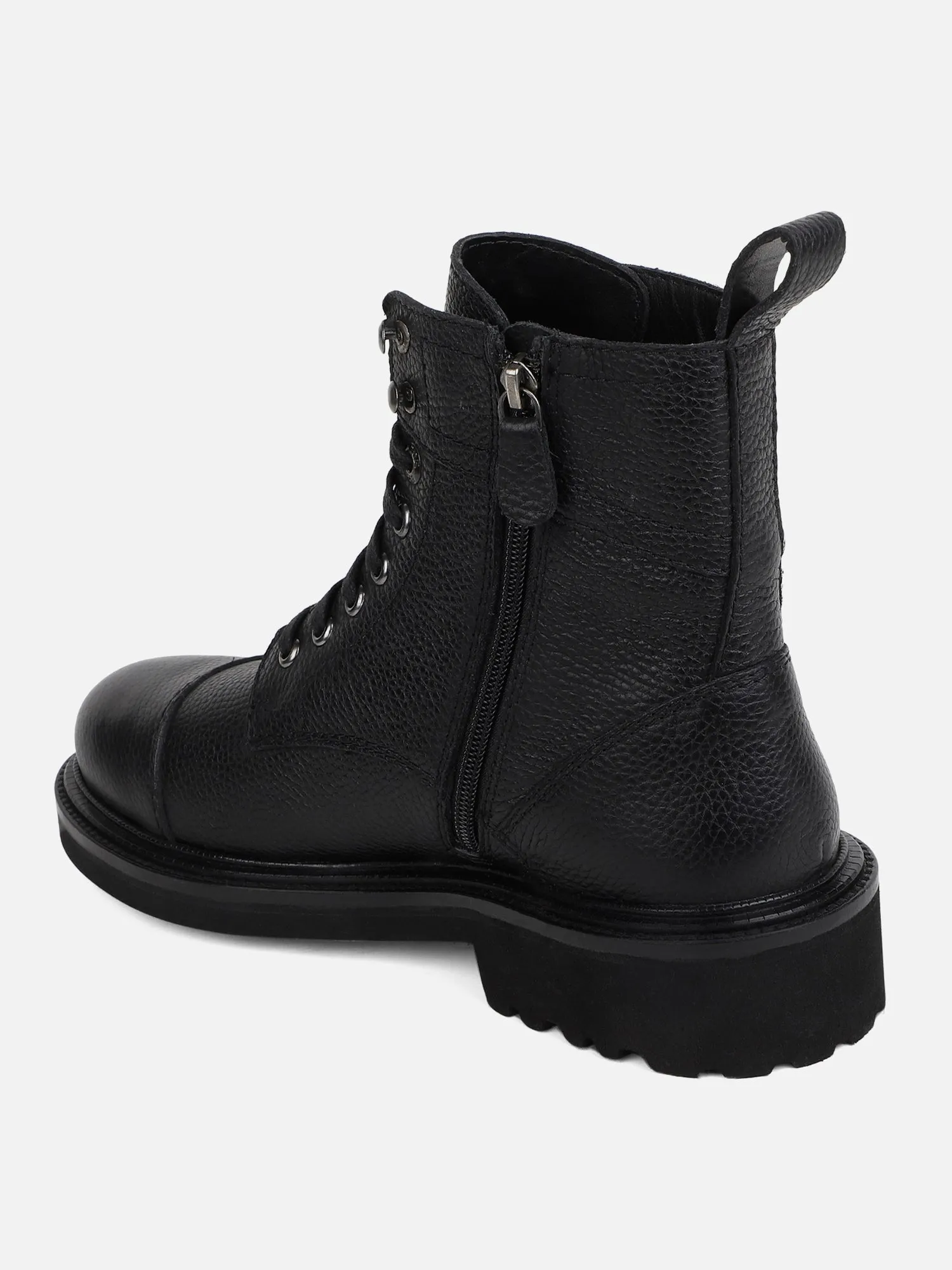 Ezok Black Lace-ups Leather Boot For Men