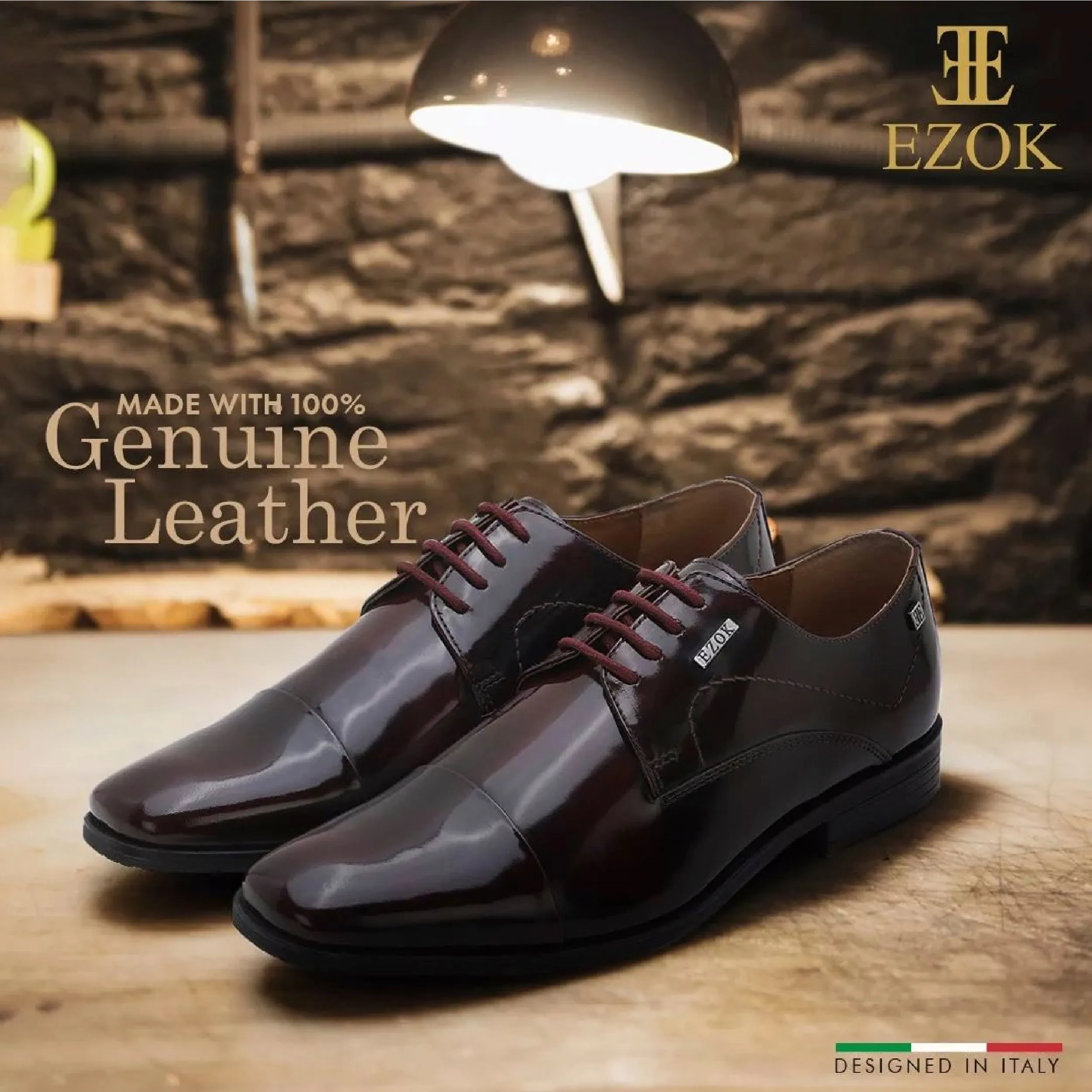 Ezok Brown Formal Cap Toe Leather Derby Shoes