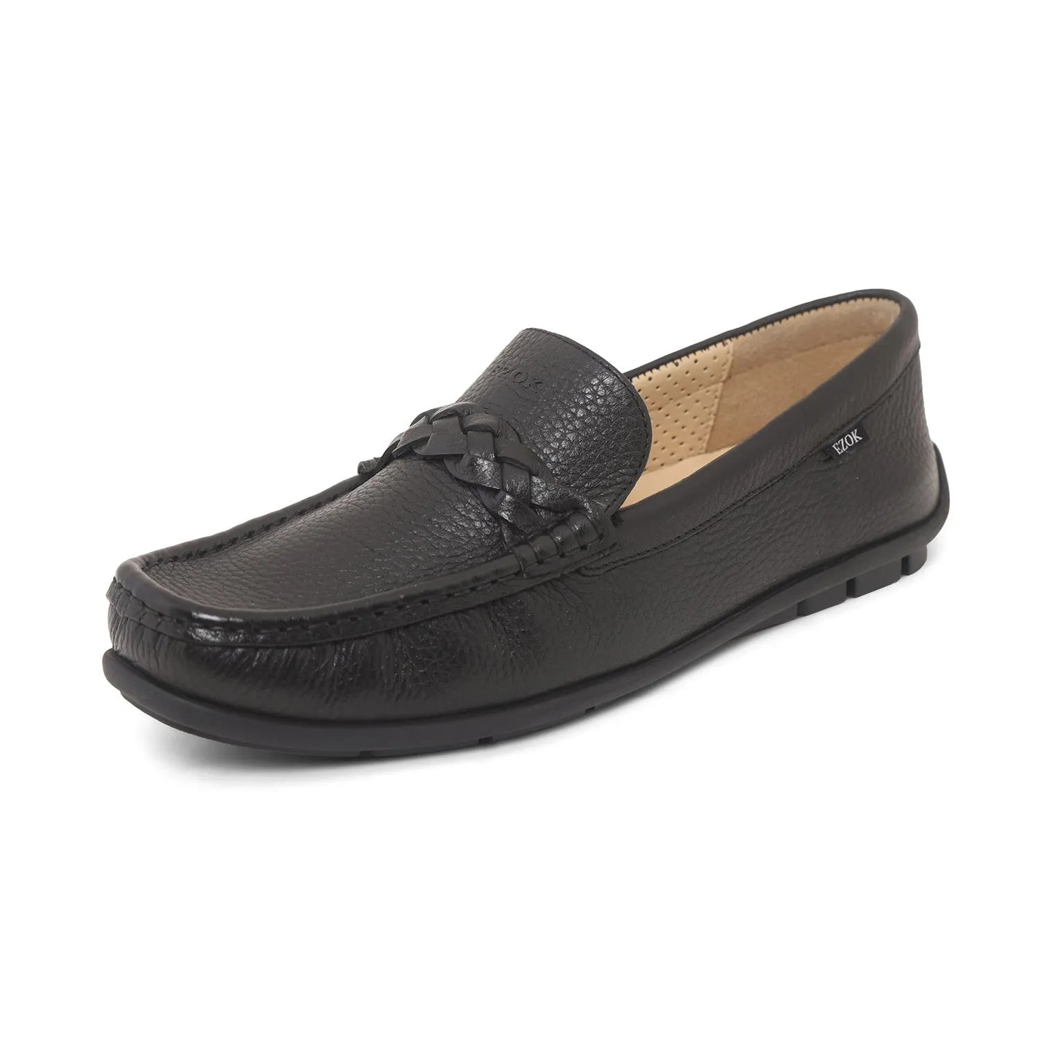 Ezok Mens Black Moccasin Driving Leather Loafers