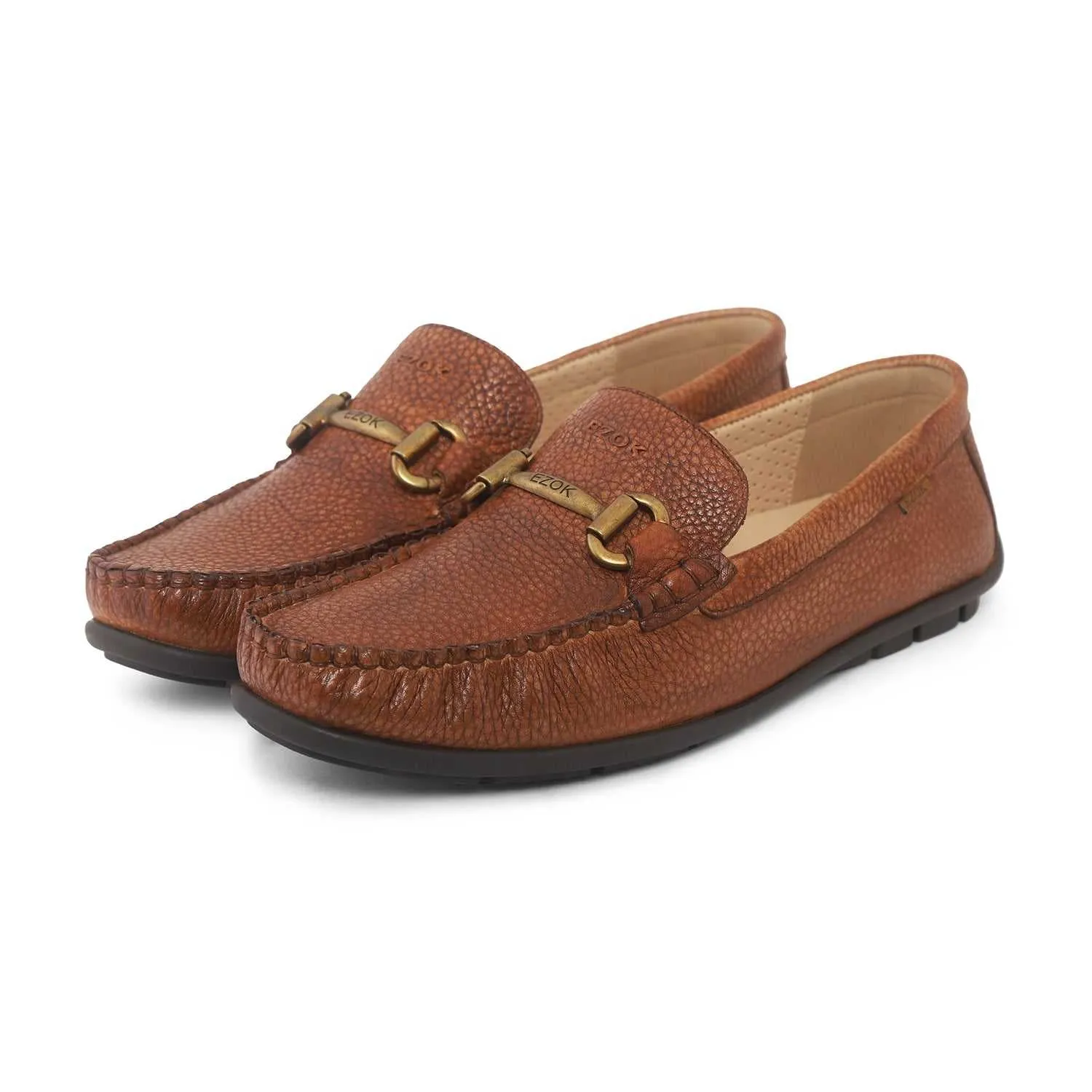 Ezok Mens Tan Moccasin Driving Leather Loafers