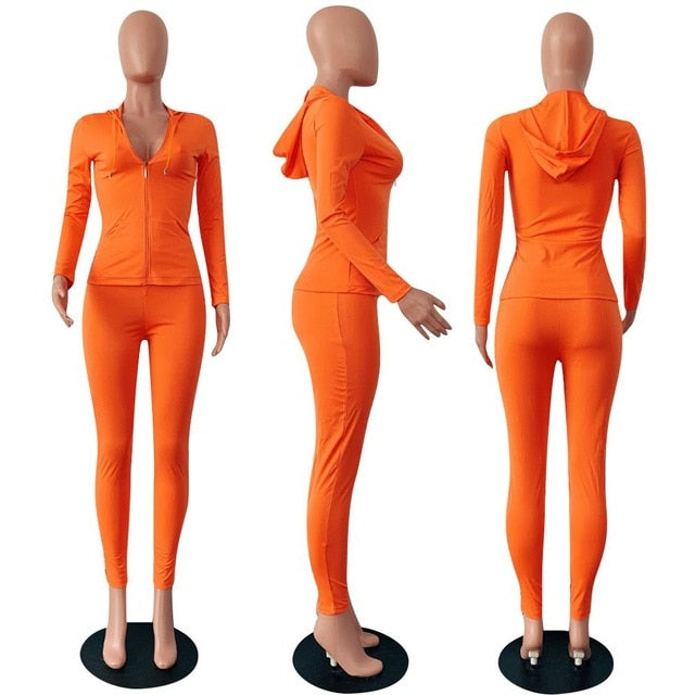 Fashion Hooded Two Piece Set Pants Suit Sportwear Tracksuit Women Outfits