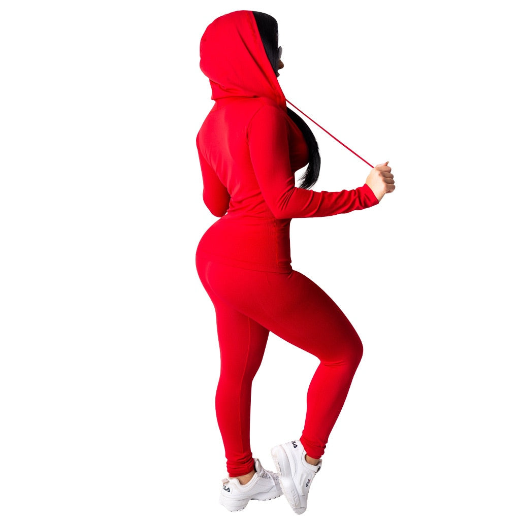 Fashion Hooded Two Piece Set Pants Suit Sportwear Tracksuit Women Outfits