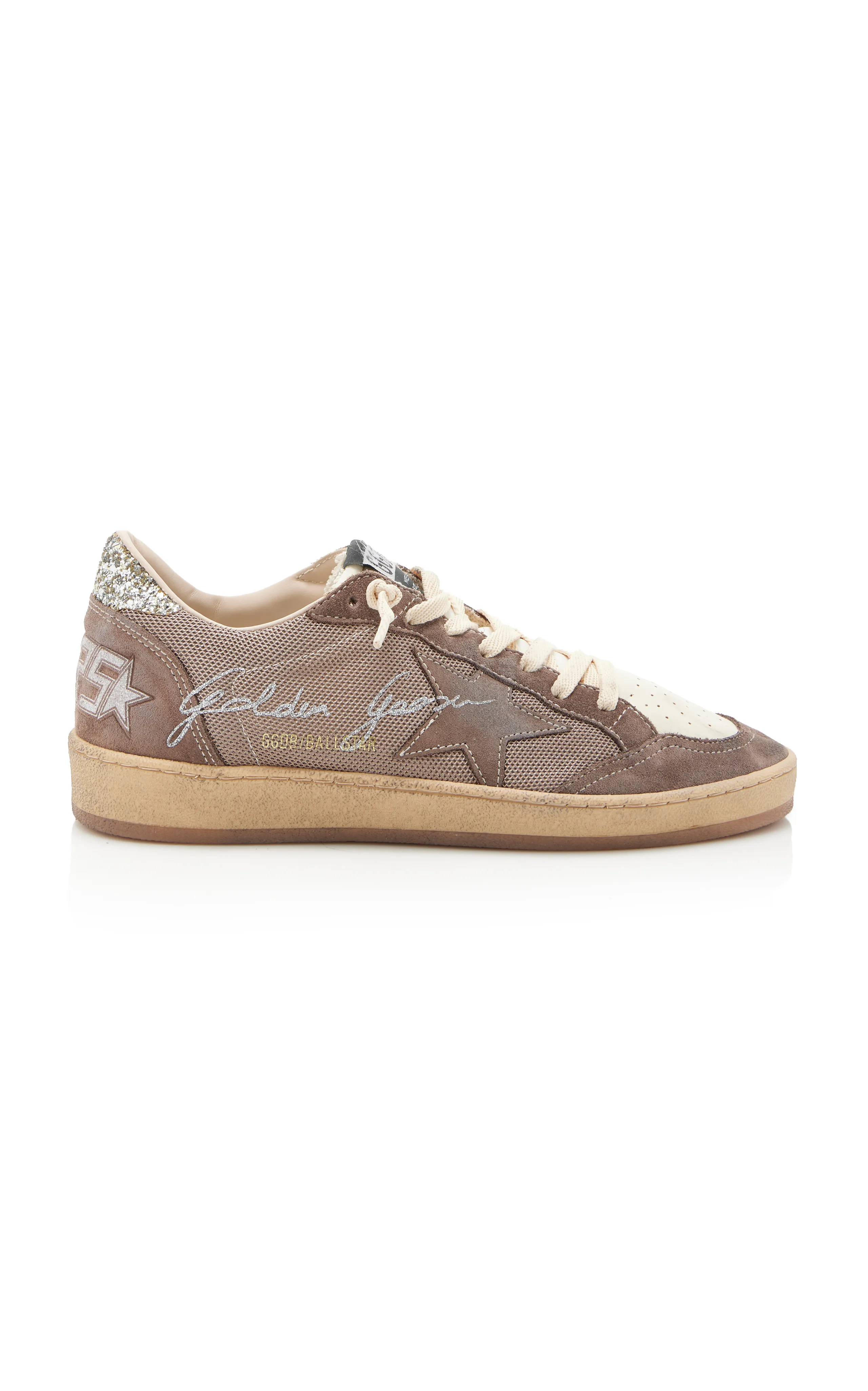 Golden Goose Ball Star Glittered Leather-Trimmed Mesh Sneakers