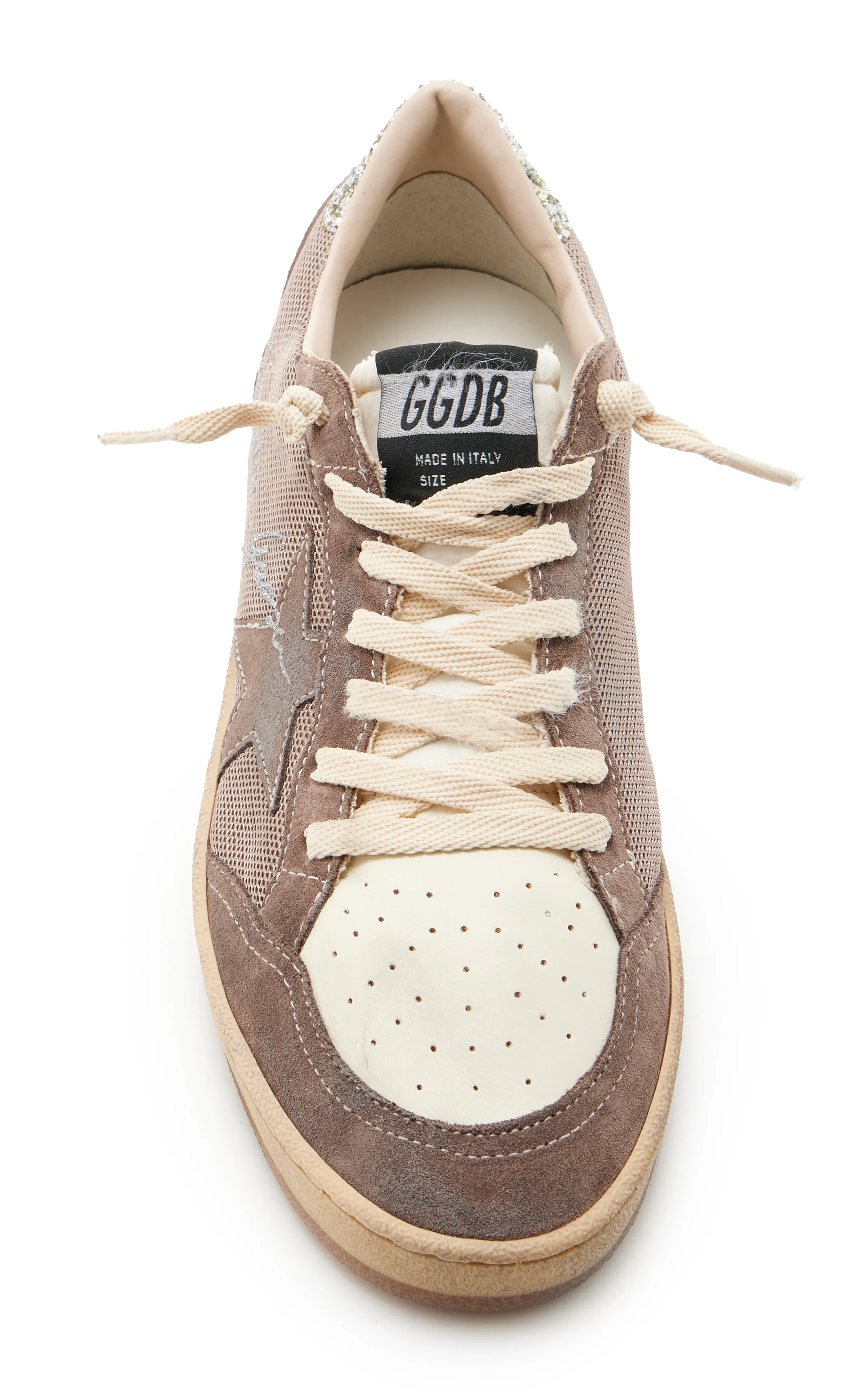 Golden Goose Ball Star Glittered Leather-Trimmed Mesh Sneakers