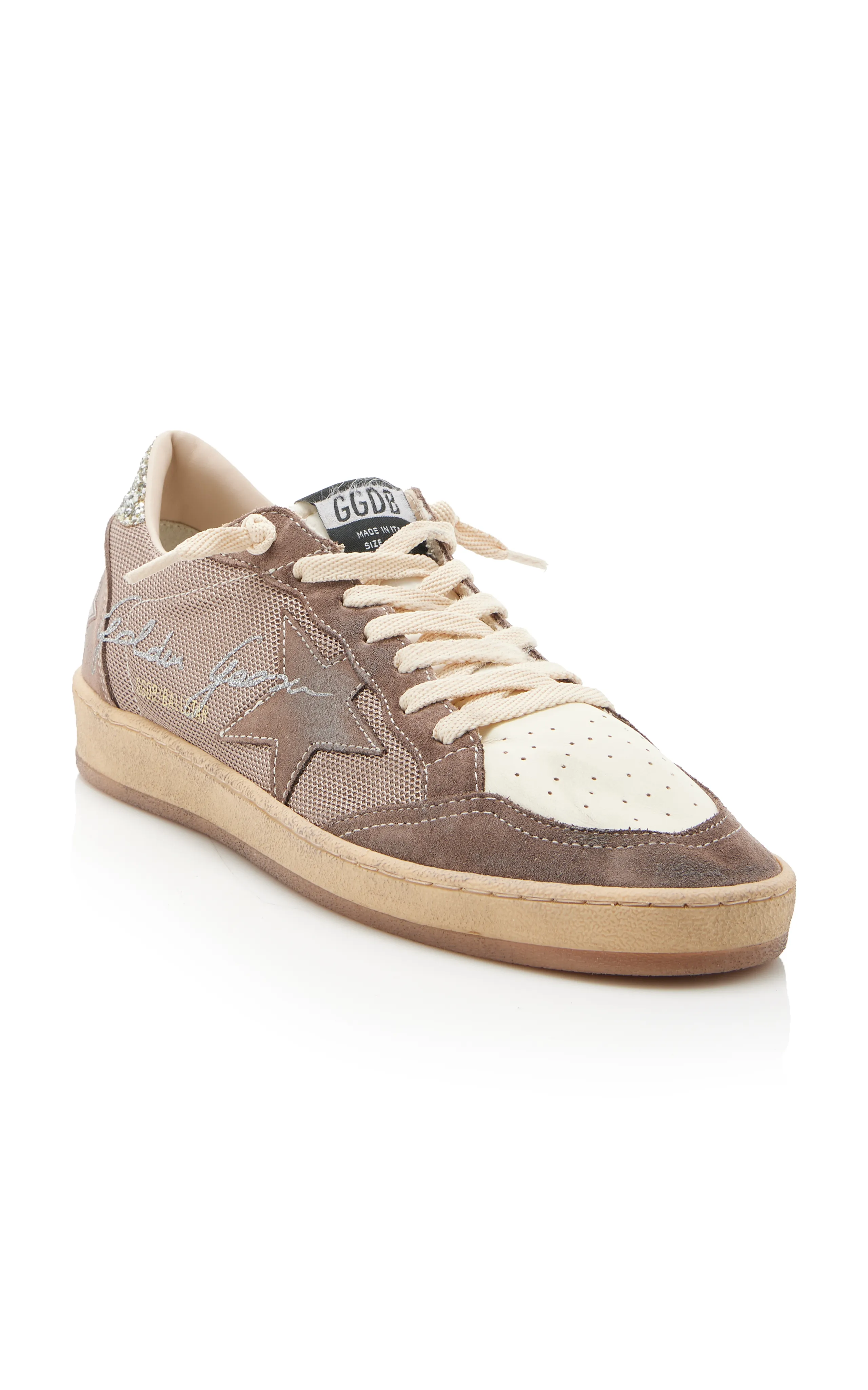 Golden Goose Ball Star Glittered Leather-Trimmed Mesh Sneakers