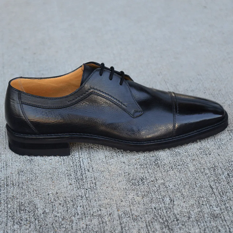 Gravati Carteno Grained Calf Cap Toe Lace Up Shoes in Black