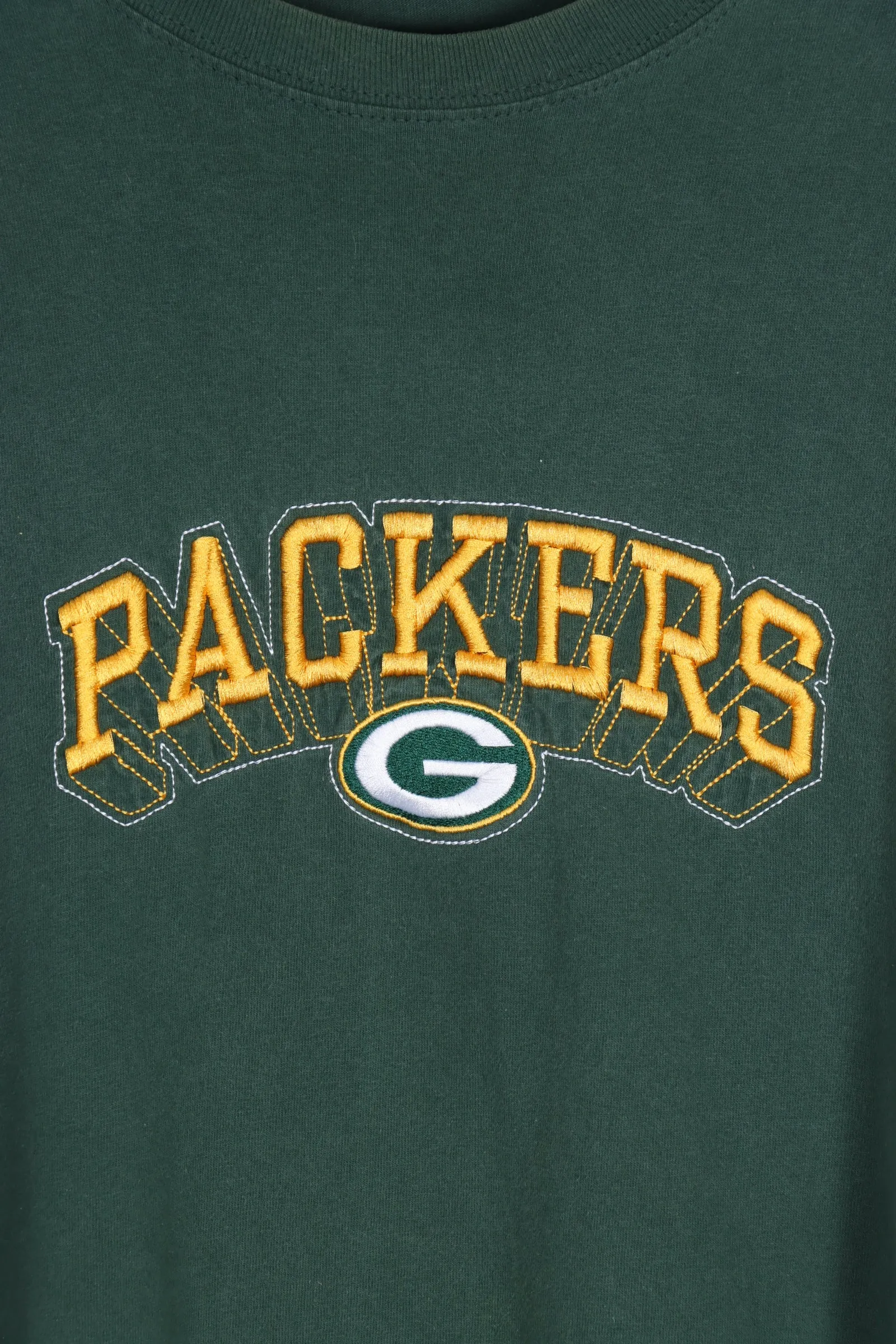 Green Bay Packers Embroidered Green & Yellow Spell Out Tee (XXL)