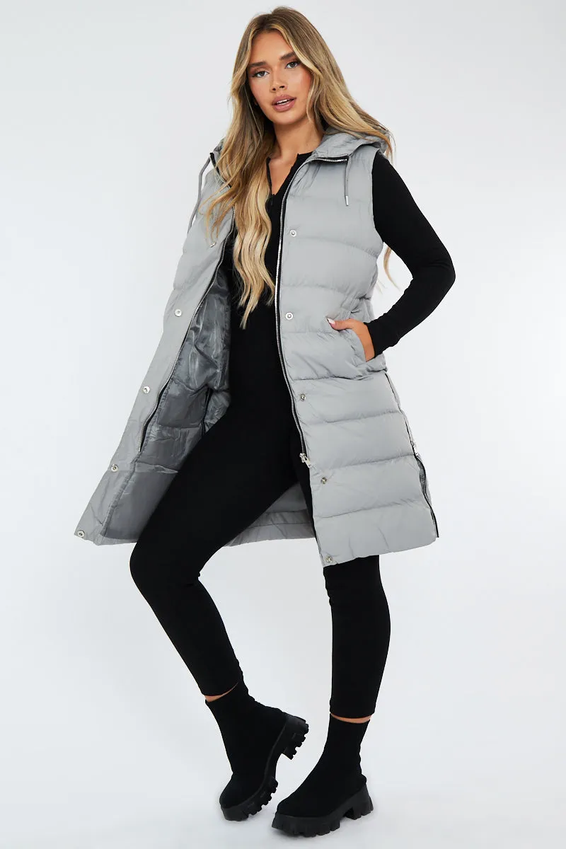 Grey Longline Side Zip Gilet - Ilisha