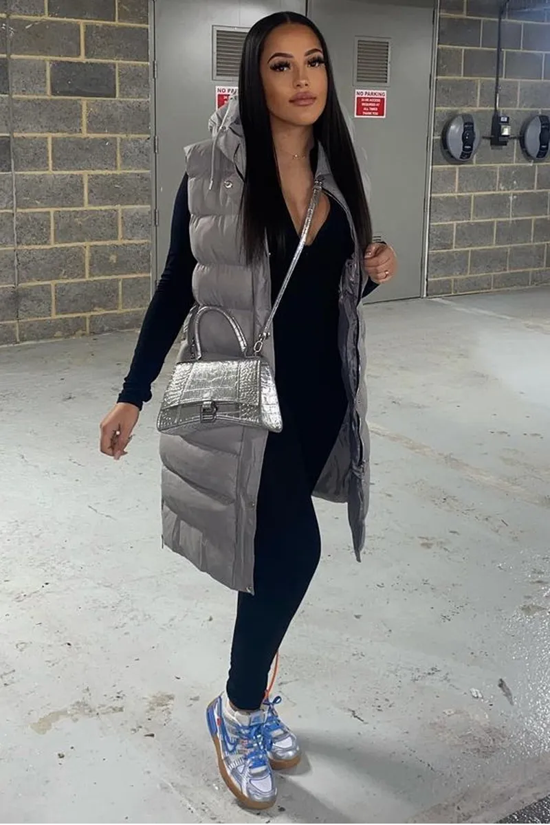 Grey Longline Side Zip Gilet - Ilisha