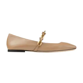 JIMMY CHOO Diamond Tilda Chain Leather Ballet Flats - Beige