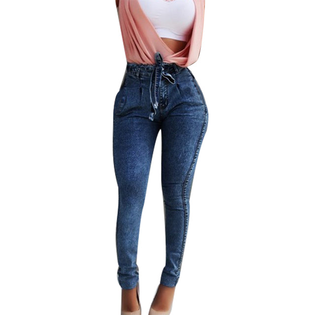 Knitted Denim Pants zipper Fitness Female Stretch Casual Trousers