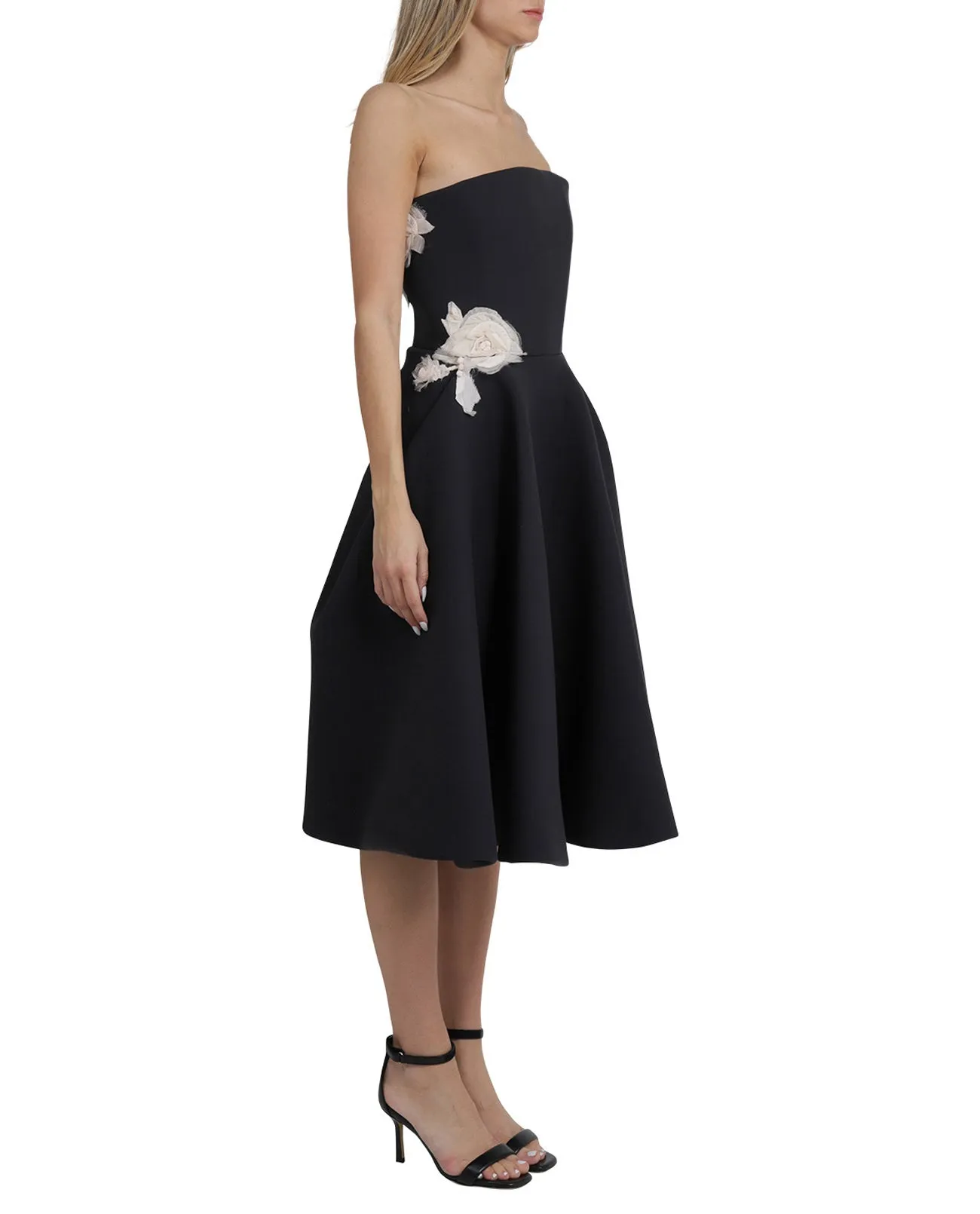 Lanvin Floral-Appliqué Strapless Midi Dress