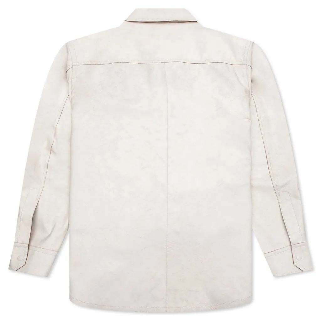 Leather Cargo Shirt Jacket - Cracked/White