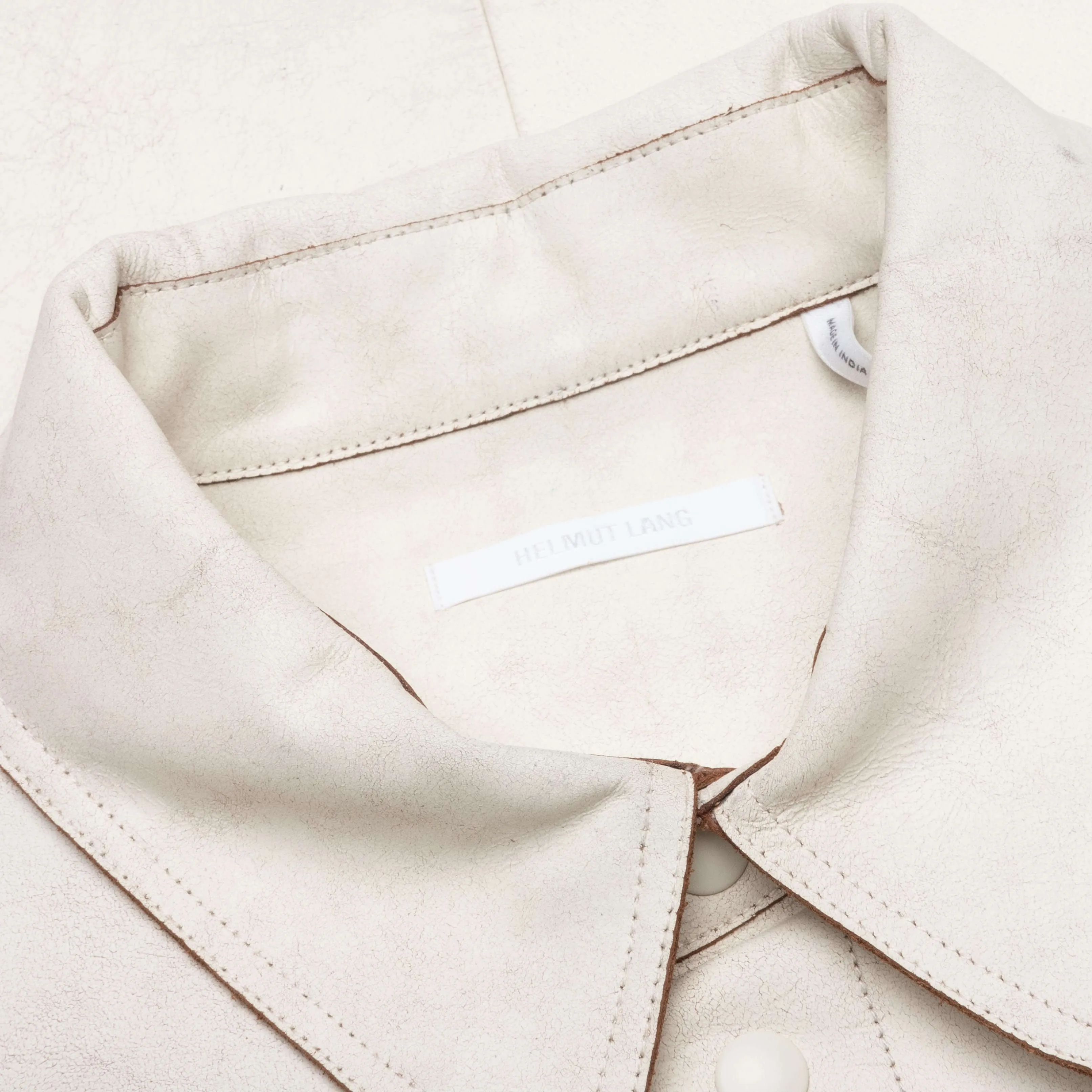 Leather Cargo Shirt Jacket - Cracked/White