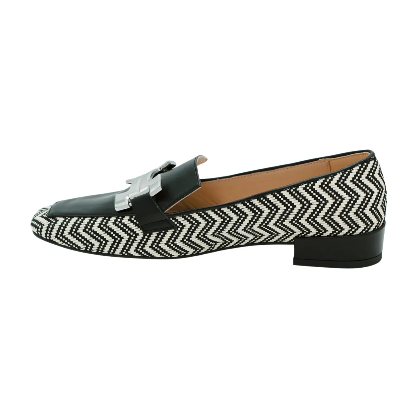 MARIAN Black & White print  loafer with buckle detail