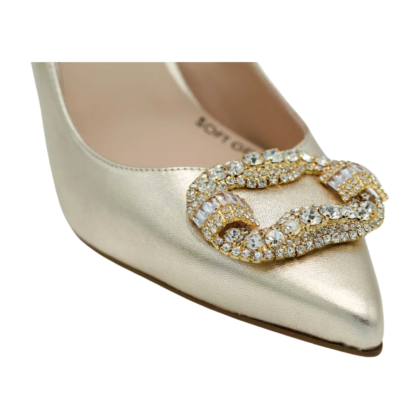 MARIAN Gold leather Slingback with  Diamante Buckle