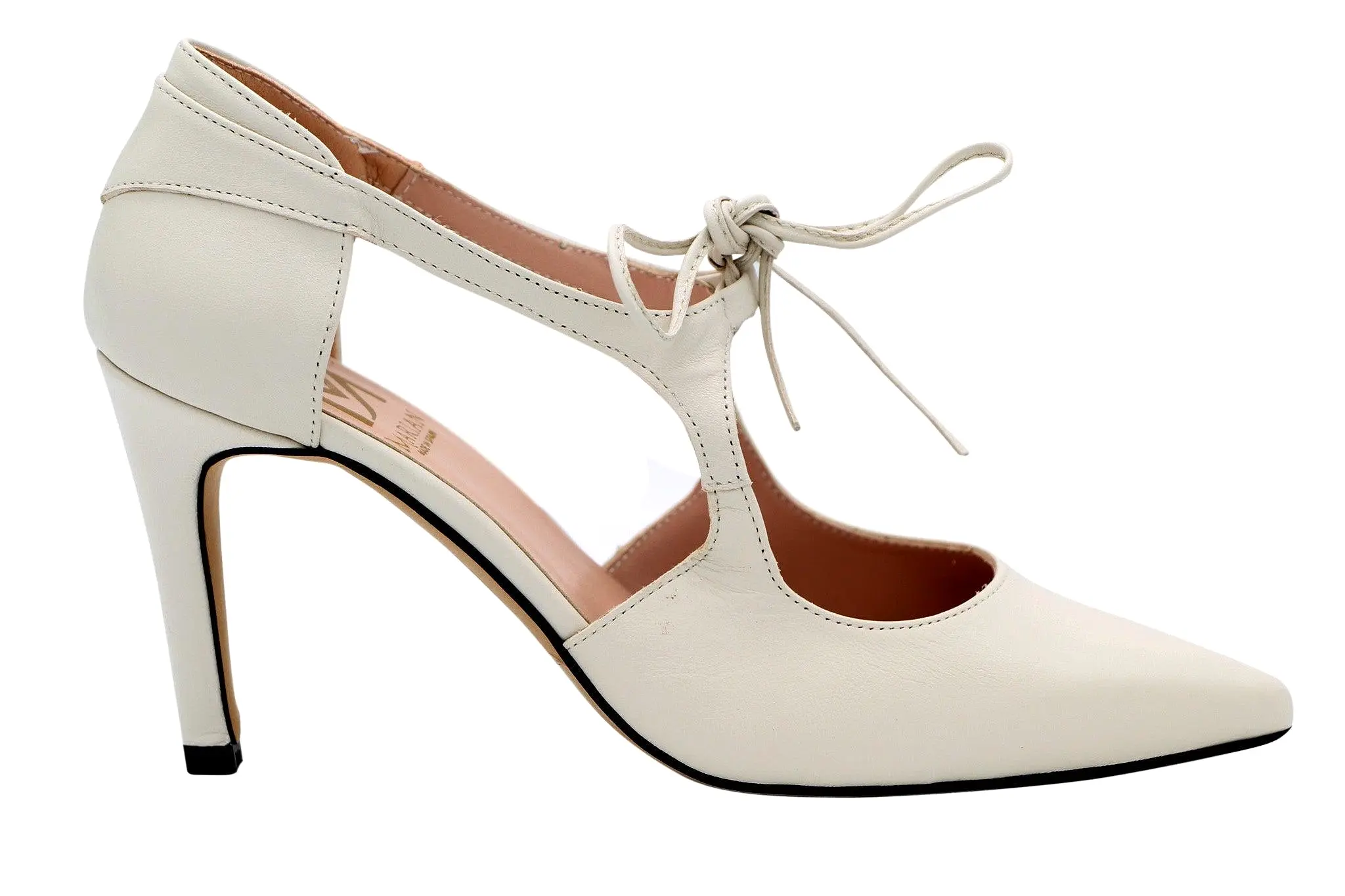 MARIAN Off White Leather Pointed Toe Shoe with Tie