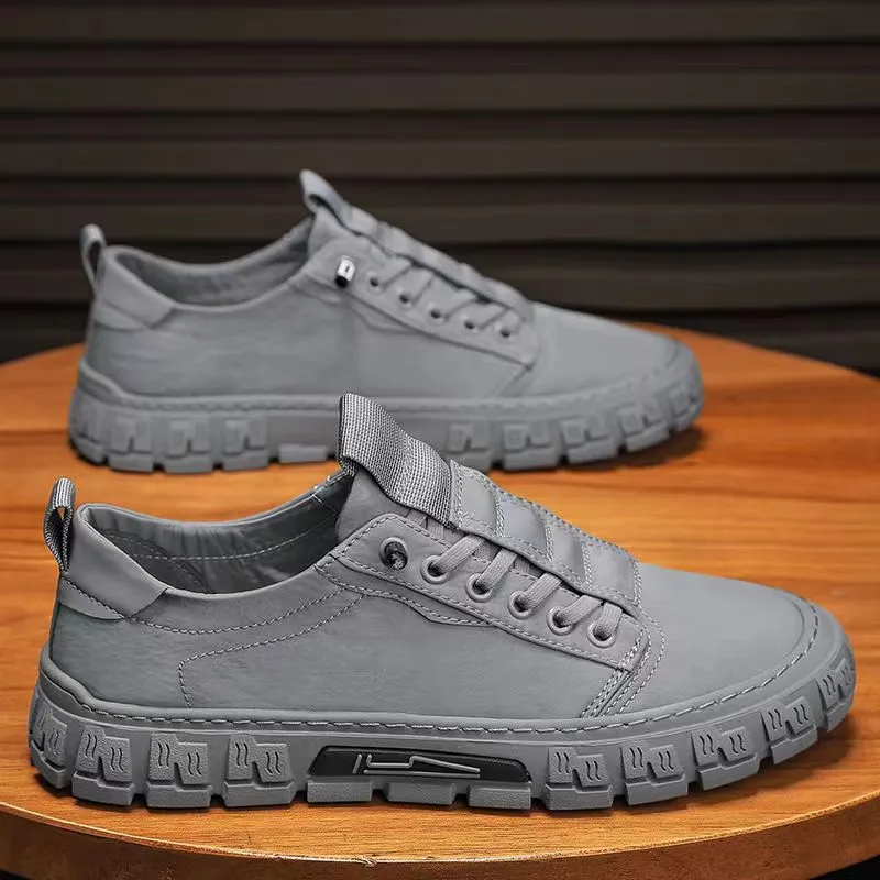 Men's Smoke Gray Synthetic Leather Striped Lace-Up Casual Outdoor Shoes