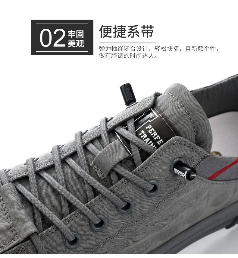 Men's Smoke Gray Synthetic Leather Striped Lace-Up Casual Outdoor Shoes