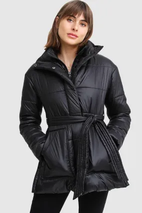 Moonrise Belted Puffer Jacket in Black