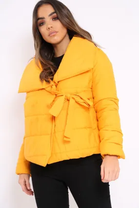 Mustard Puffer Jacket with Tie Front - Lolamae