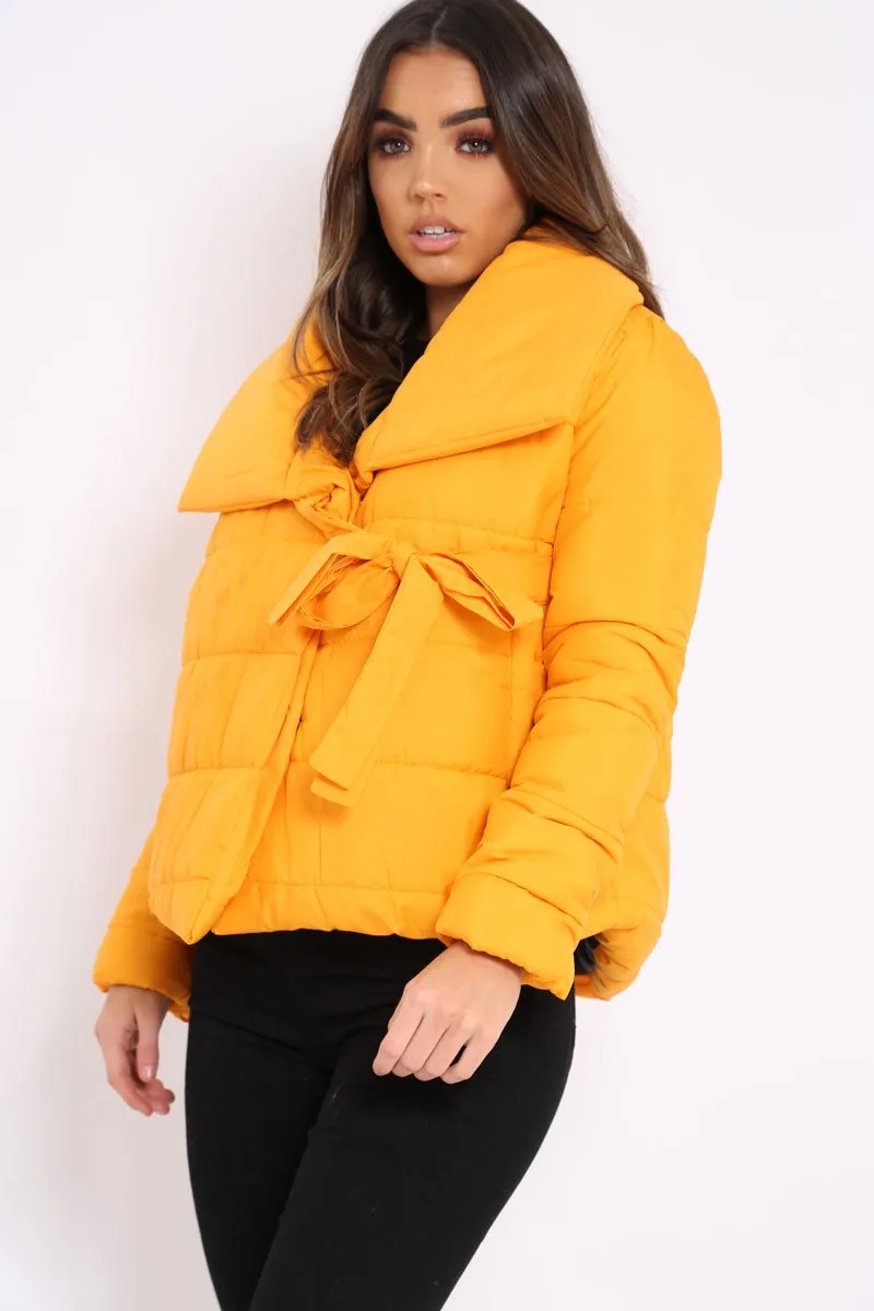 Mustard Puffer Jacket with Tie Front - Lolamae