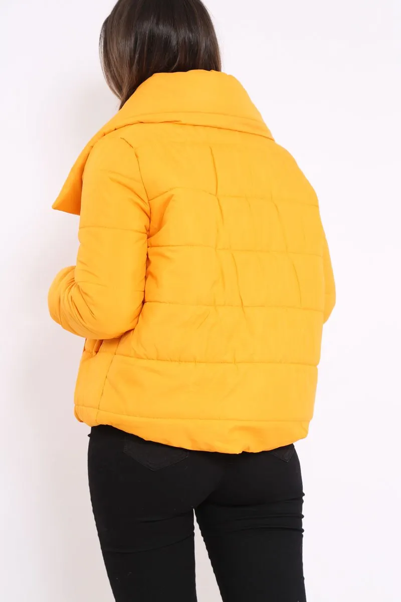 Mustard Puffer Jacket with Tie Front - Lolamae