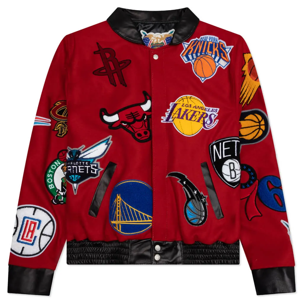 NBA Collage Wool & Leather Jacket - Red